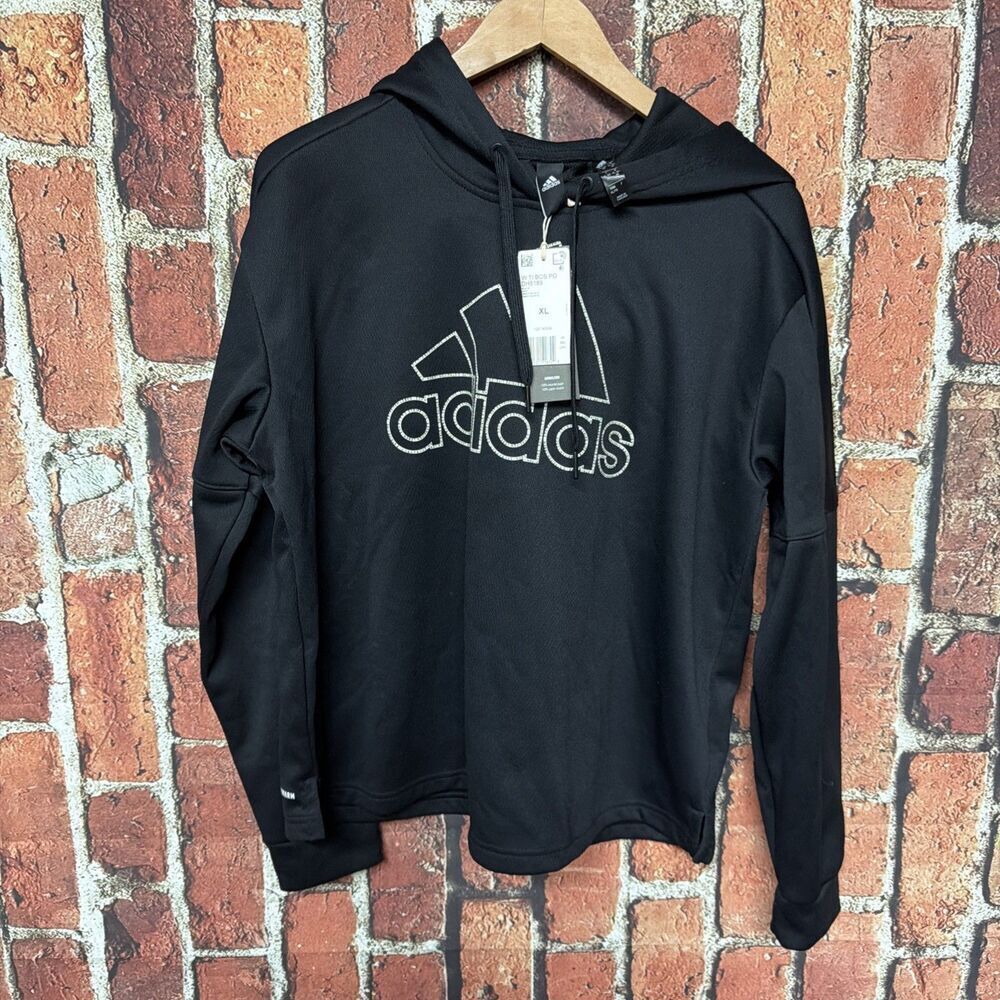 Adidas Logo Black XL Hoodie Womens NEW NWT Pullover